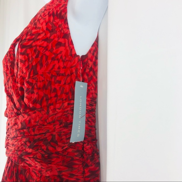 London Times Silk ruched bodice longer in back sleeveless midi dress NWT 8 - Picture 9 of 16